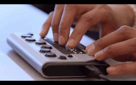 A braille reader.