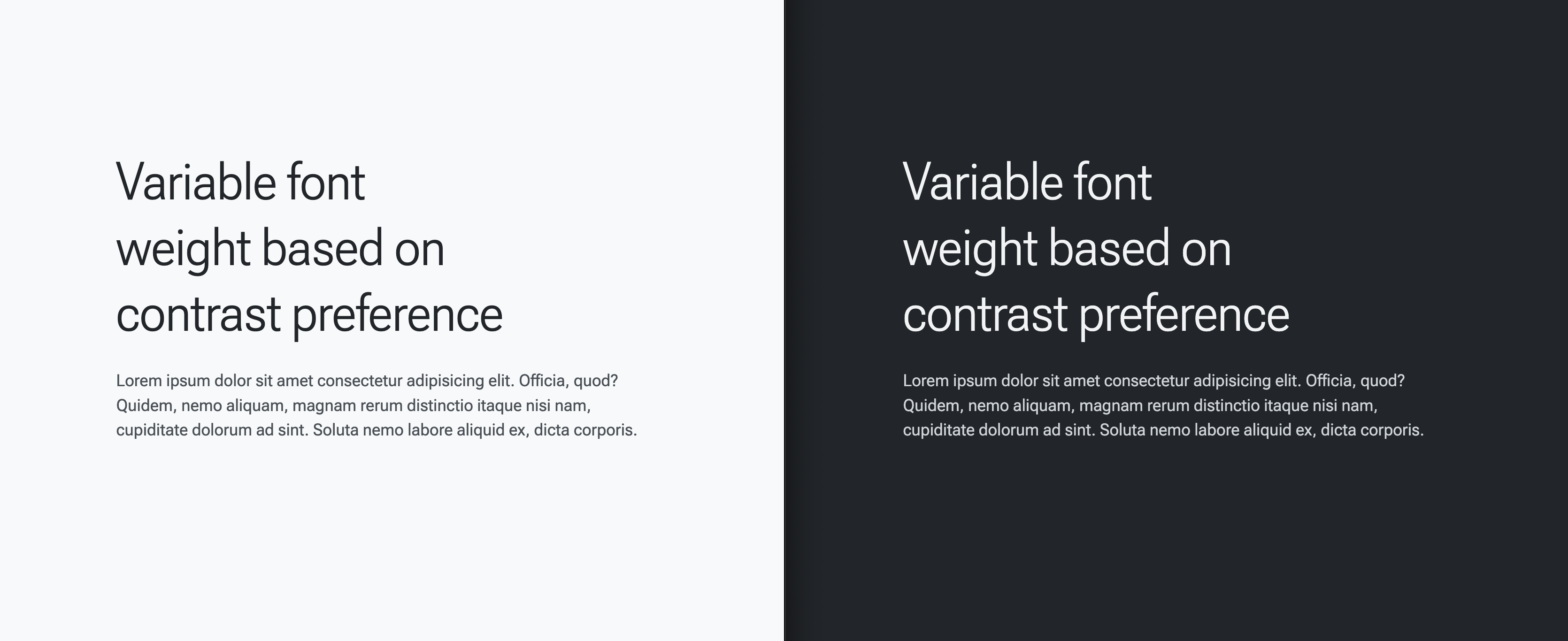 ภาพตัวอย่างของเดโมที่ถ่ายไว้จนถึงตอนนี้ โดยตอนนี้แบบอักษรเป็น Roboto Flex ทั้งในธีมมืดและธีมสว่าง
