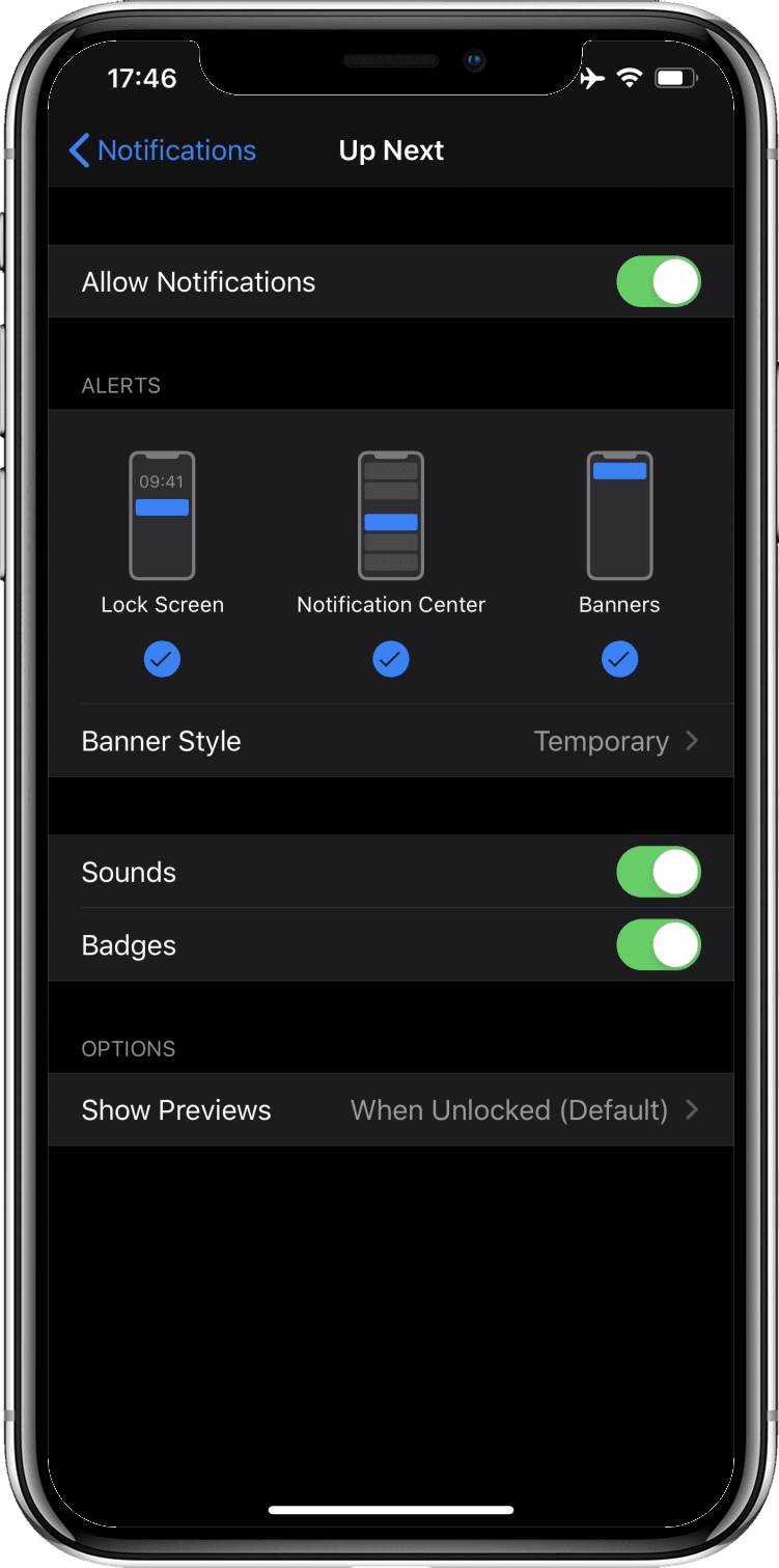 iOS की सेटिंग की स्क्रीन, जिसमें &#39;बैज&#39; टॉगल चालू दिखाया गया है.