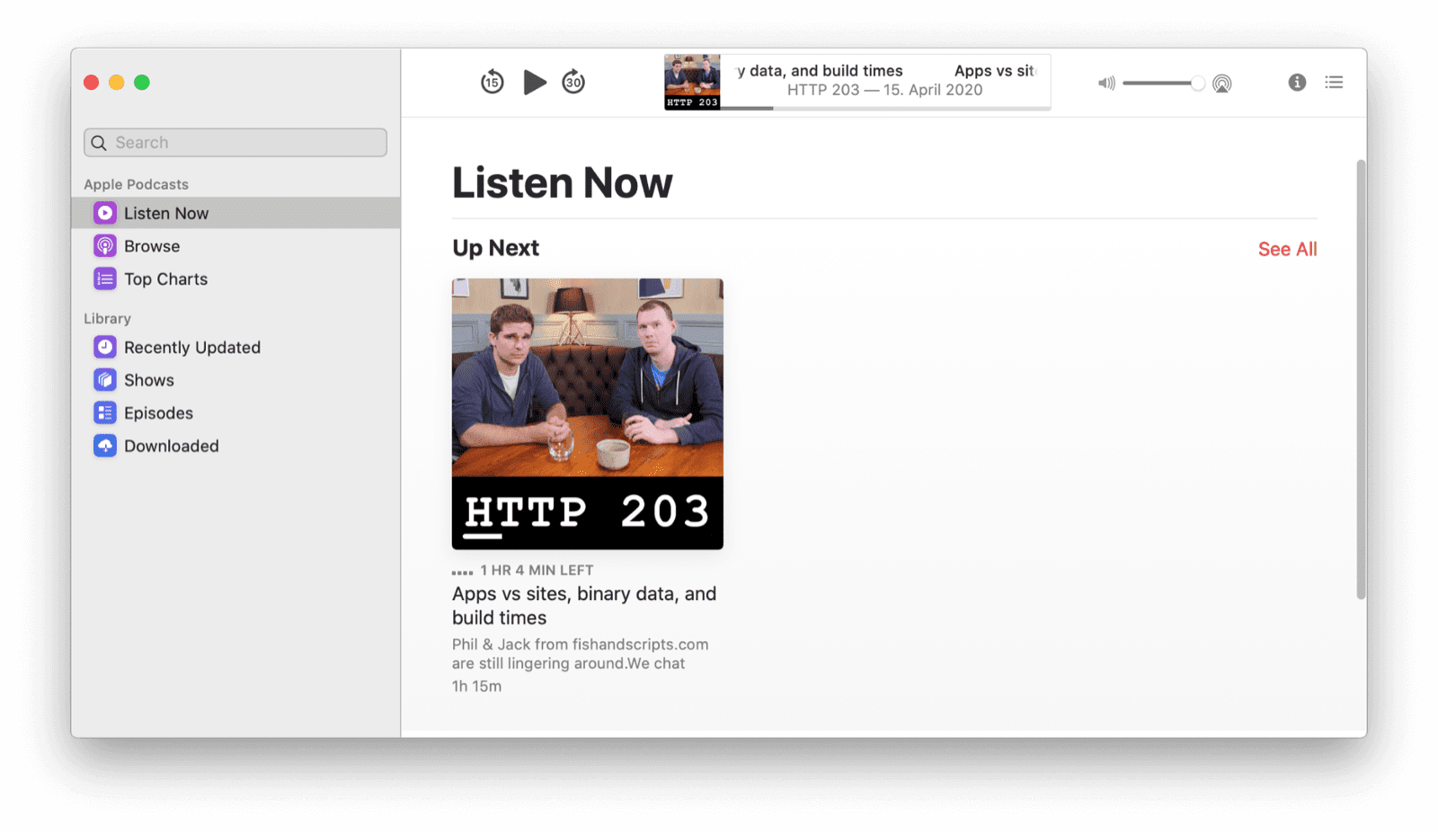 Die Podcasts App im hellen Modus.
