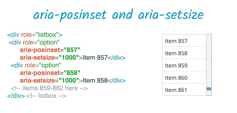 Utilizzare aria-posinset e aria-setsize per stabilire una relazione in un elenco.