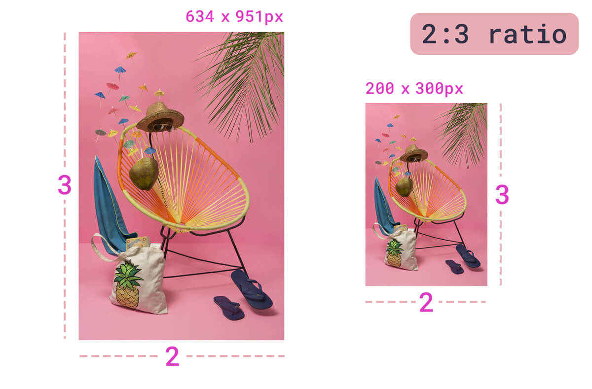 Due immagini con le stesse proporzioni. Uno è 634 x 951 px, mentre l&#39;altro 200 x 300 px. Entrambi hanno proporzioni 2:3.