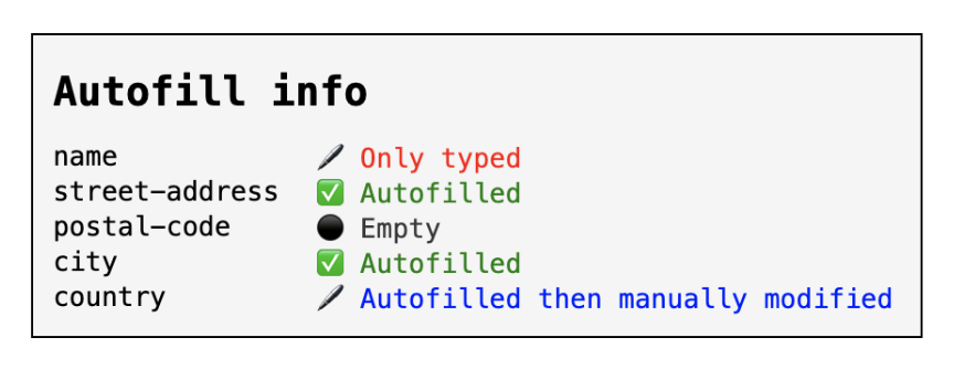 Autofill observer demo: display area for various autofill statuses.