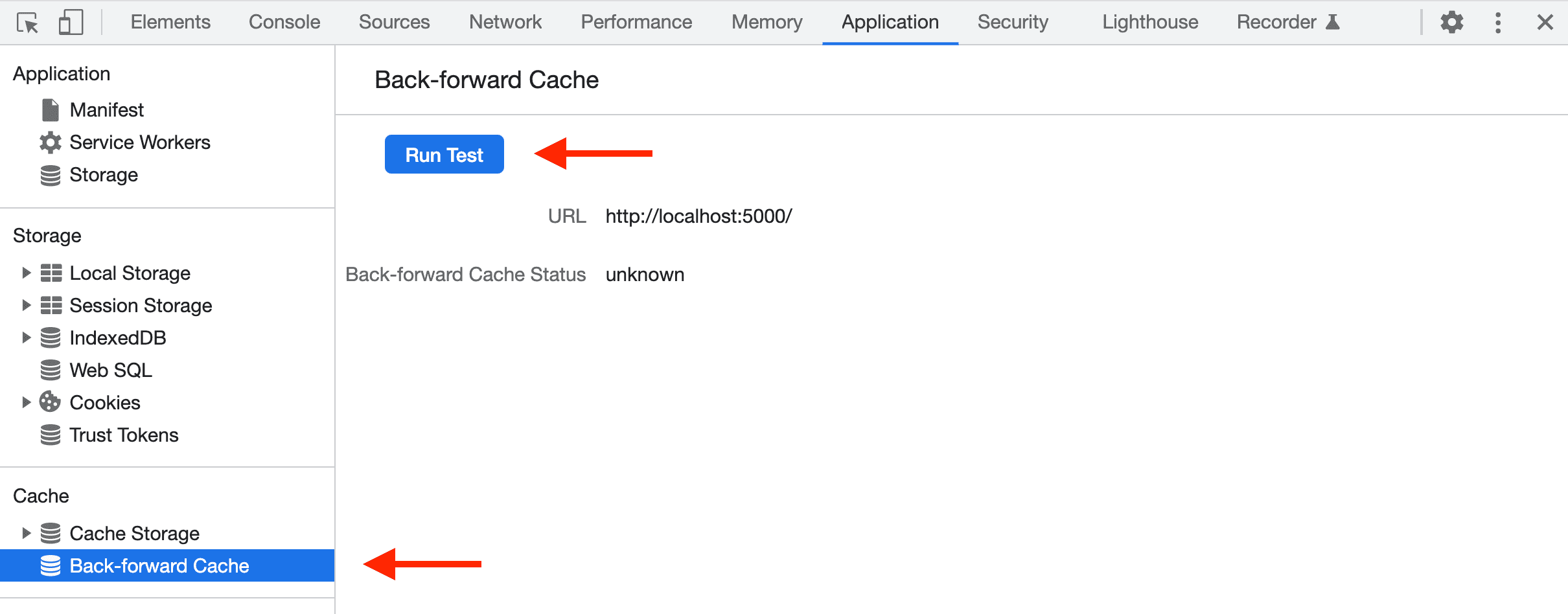 Panel cache kembali-maju di DevTools