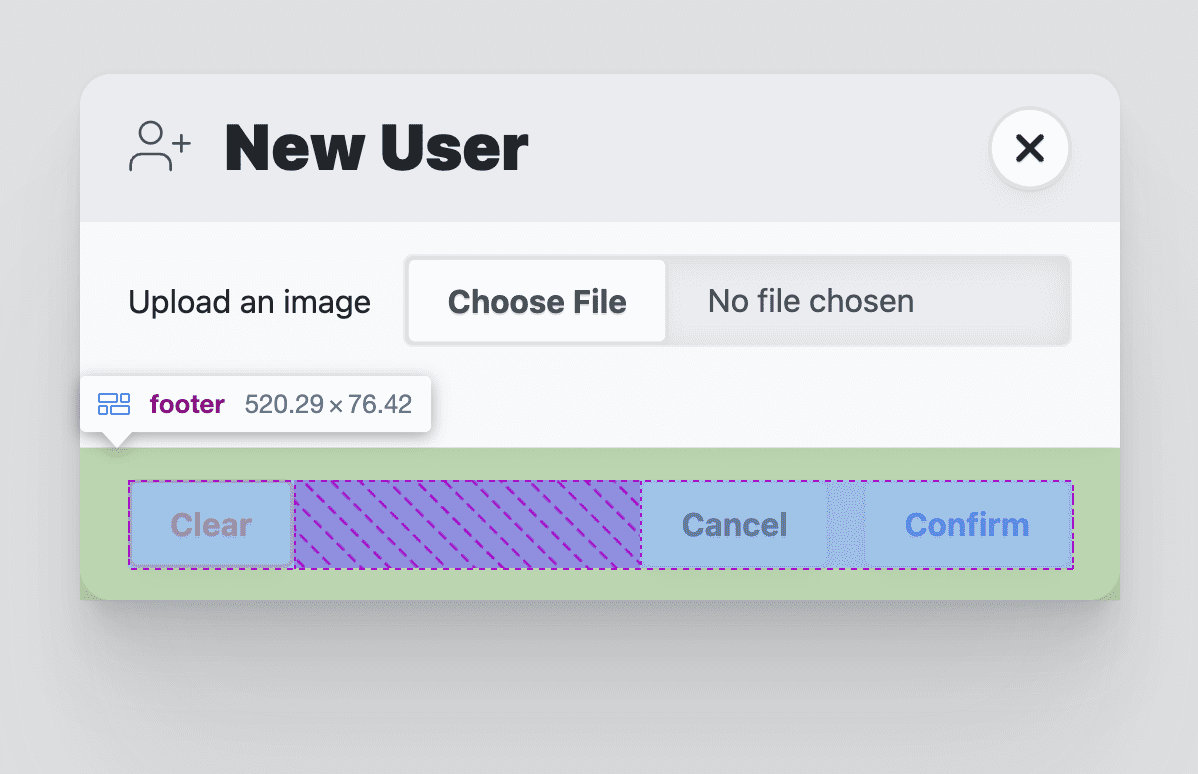 ภาพหน้าจอของ Chrome DevTools ที่วางซ้อนข้อมูลเลย์เอาต์ Flexbox บนองค์ประกอบส่วนท้าย