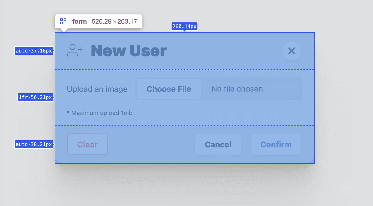 Screenshot der DevTools, in denen die Informationen zum Rasterlayout über die Zeilen gelegt werden