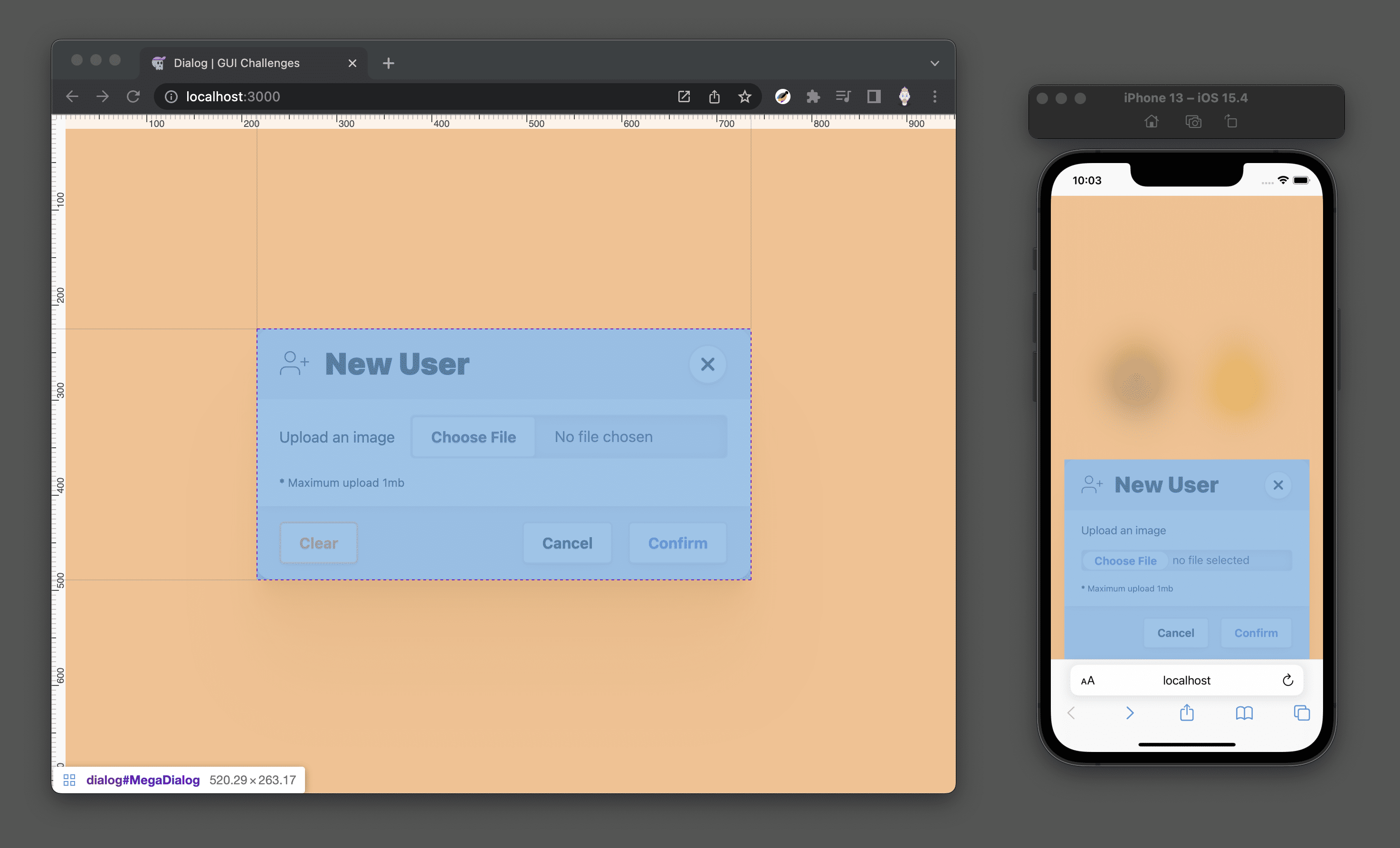 Capture d&#39;écran des outils de développement avec superposition de l&#39;espacement des marges 
  sur les ordinateurs de bureau et les mobiles 
méga-boîte de dialogue lorsqu’ils sont ouverts.