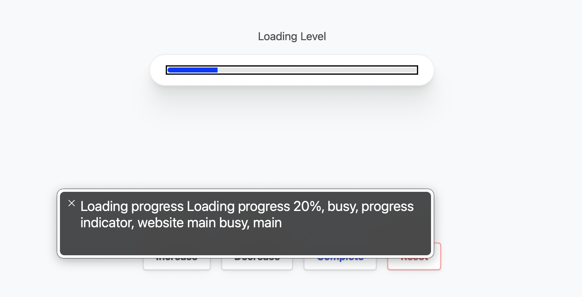Mac OS 旁白应用的屏幕截图，该应用向用户显示加载栏的进度。