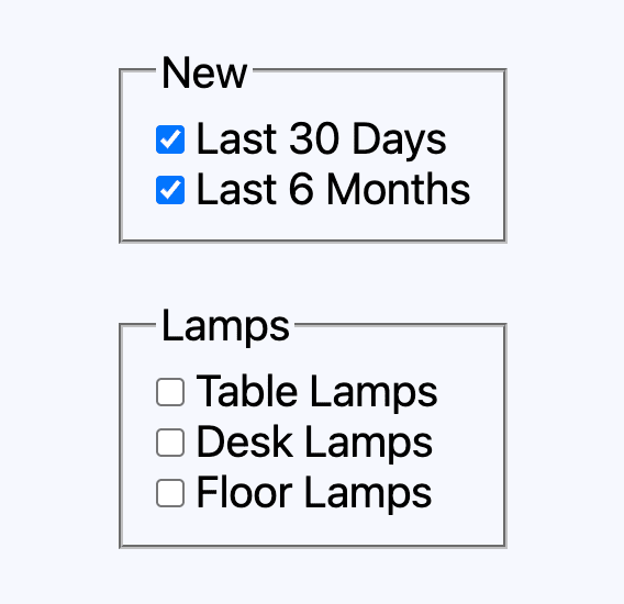 fieldset と legend のデフォルト スタイルのスクリーンショット。