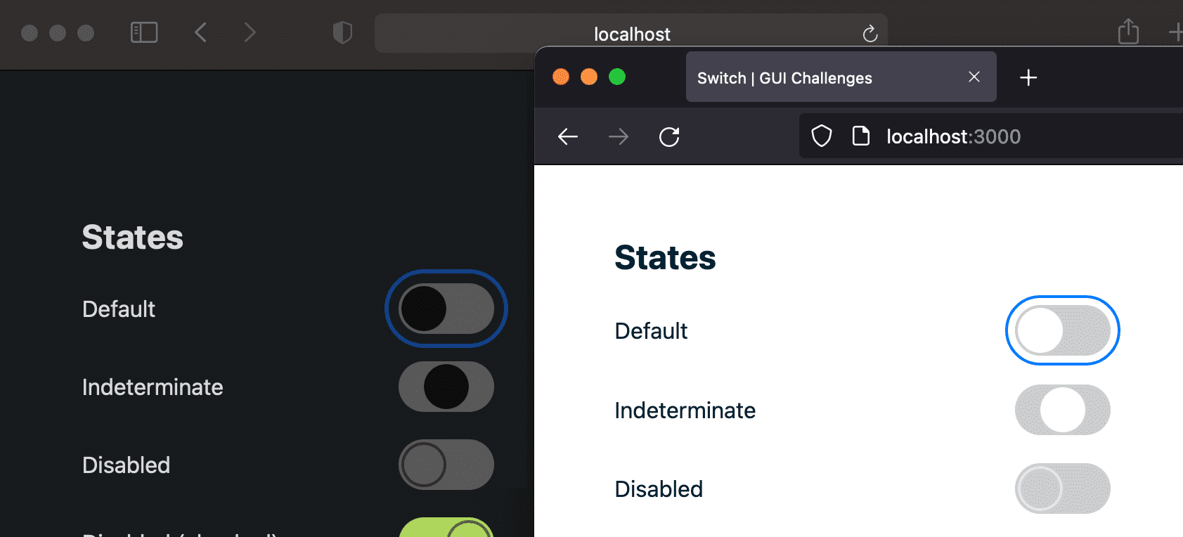 Ein Screenshot des Fokusrings, der auf einen Schalter in Firefox und Safari gerichtet ist.