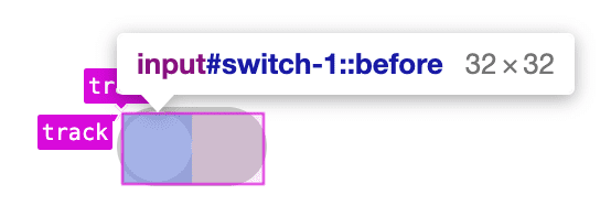 Herramientas para desarrolladores que muestran el pulgar del seudoelemento posicionado dentro de una cuadrícula de CSS.