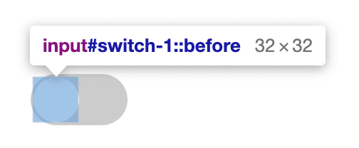 Exibição do DevTools destacando o pseudoelemento de círculo.