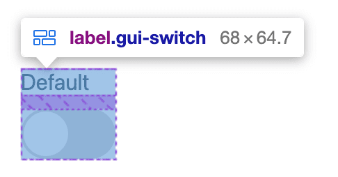 Flexbox DevTools sobrepondo um identificador vertical e um switch.