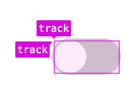 DevTools de cuadrícula superpuestas en el riel de interruptores, que muestran las áreas del riel de cuadrícula con el nombre &quot;track&quot;.