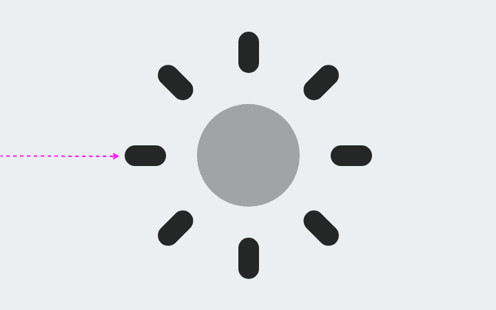 显示的太阳图标，太阳中心淡出，还有指向阳光的艳粉色箭头。