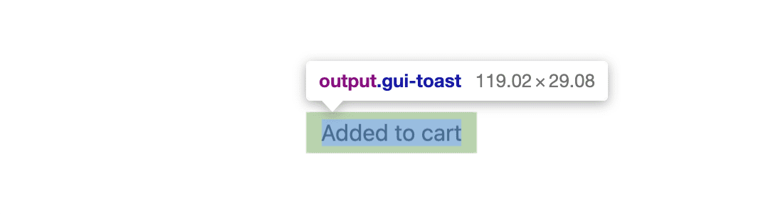 Ảnh chụp màn hình của một phần tử .gui-toast, với khoảng đệm và bán kính đường viền hiển thị.