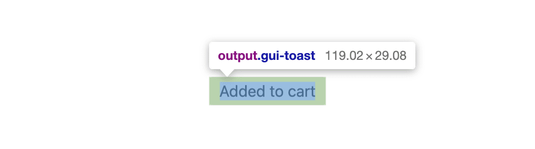 Captura de pantalla de un solo elemento .gui-toast, con el relleno y el borde
radio de visualización.