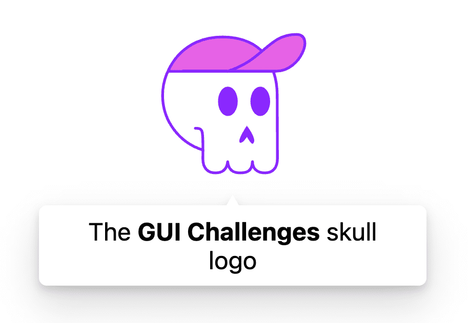 Screenshot eines Bildes mit der Kurzinfo „The GUI Challenges Schädellogo“.