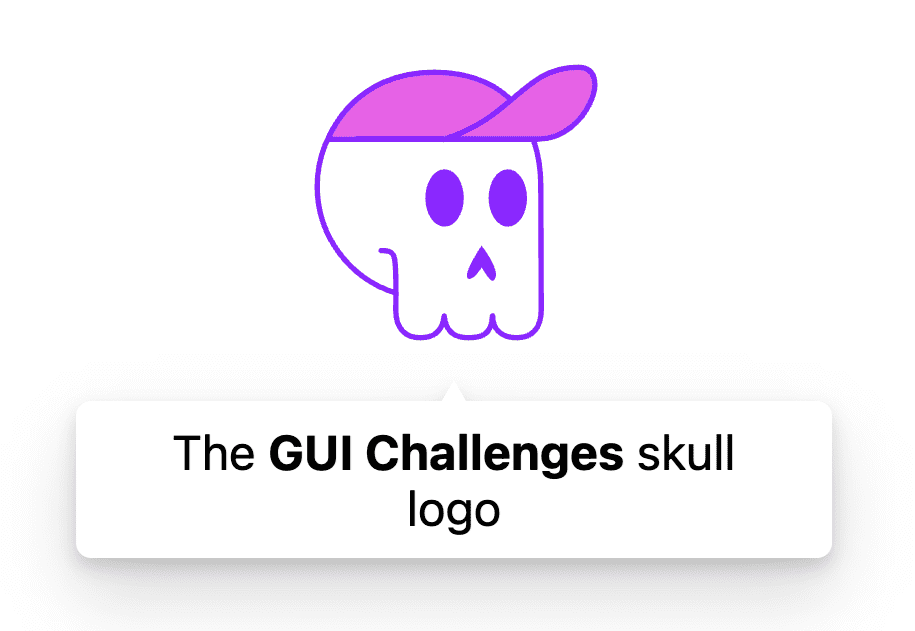 צילום מסך של תמונה עם הסבר קצר &#39;לוגו גולגולת של אתגר GUI&#39;.