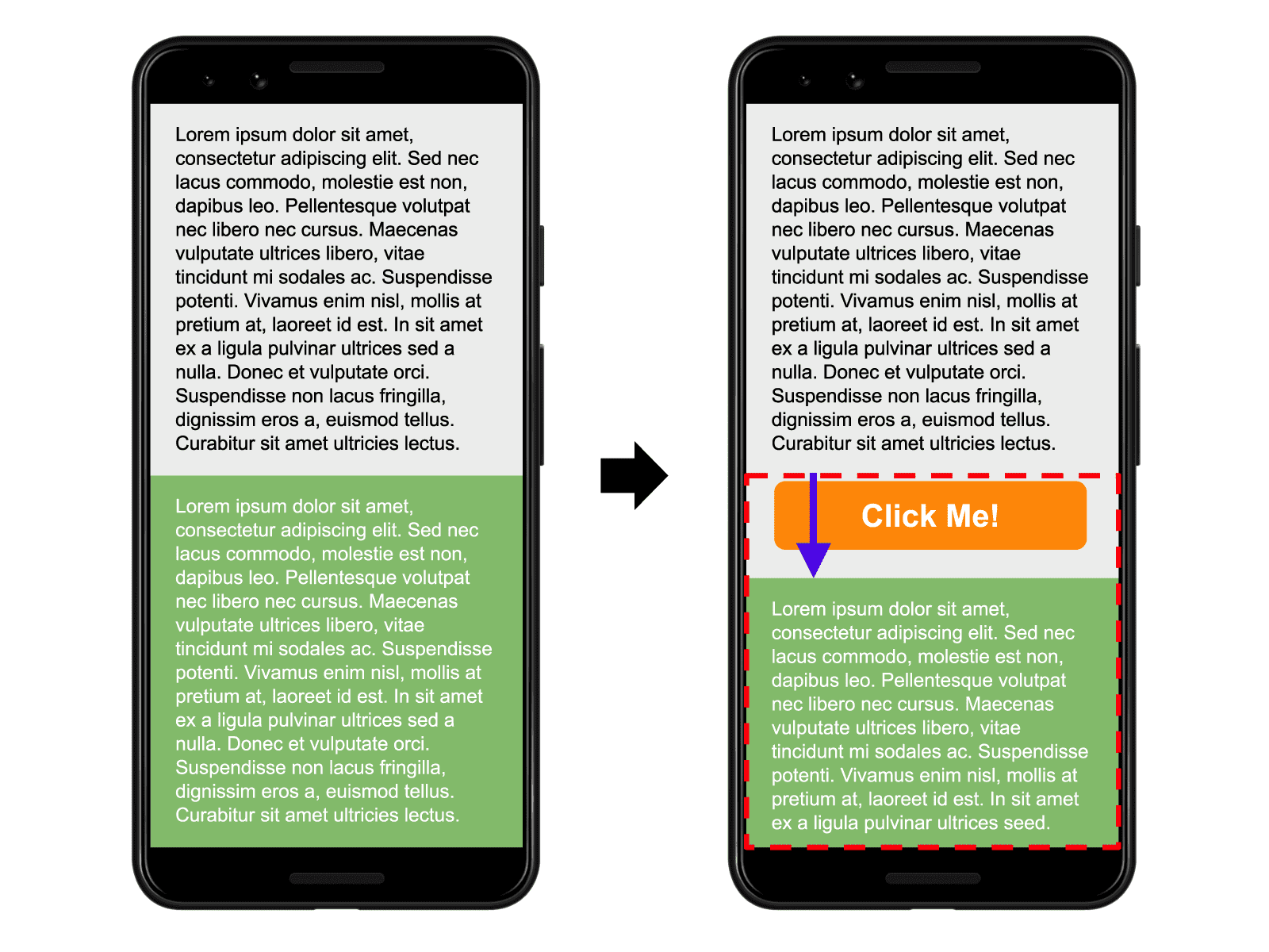 Beispiel für eine Layoutänderung mit mehreren stabilen und instabilen Elementen