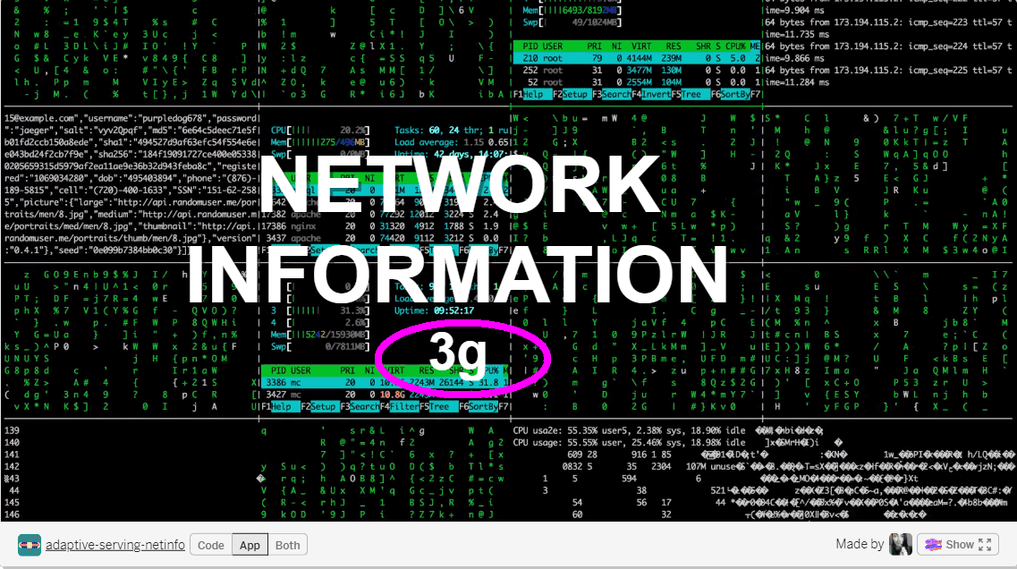 「ネットワーク情報 3G」テキスト オーバーレイが表示されたマトリックス状の動画背景