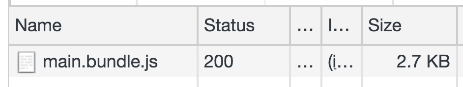 Painel &quot;Network&quot; mostrando o pacote JavaScript de 2,7 KB.