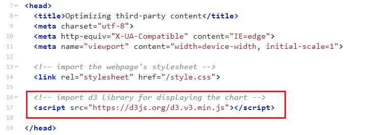 Captura de tela do index.html com a tag de script destacada no cabeçalho.