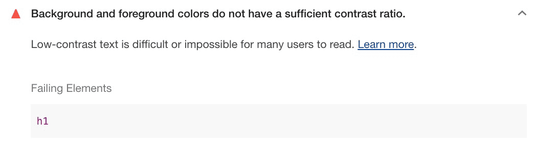 Una captura de pantalla de la salida de una auditoría para el contraste de color.