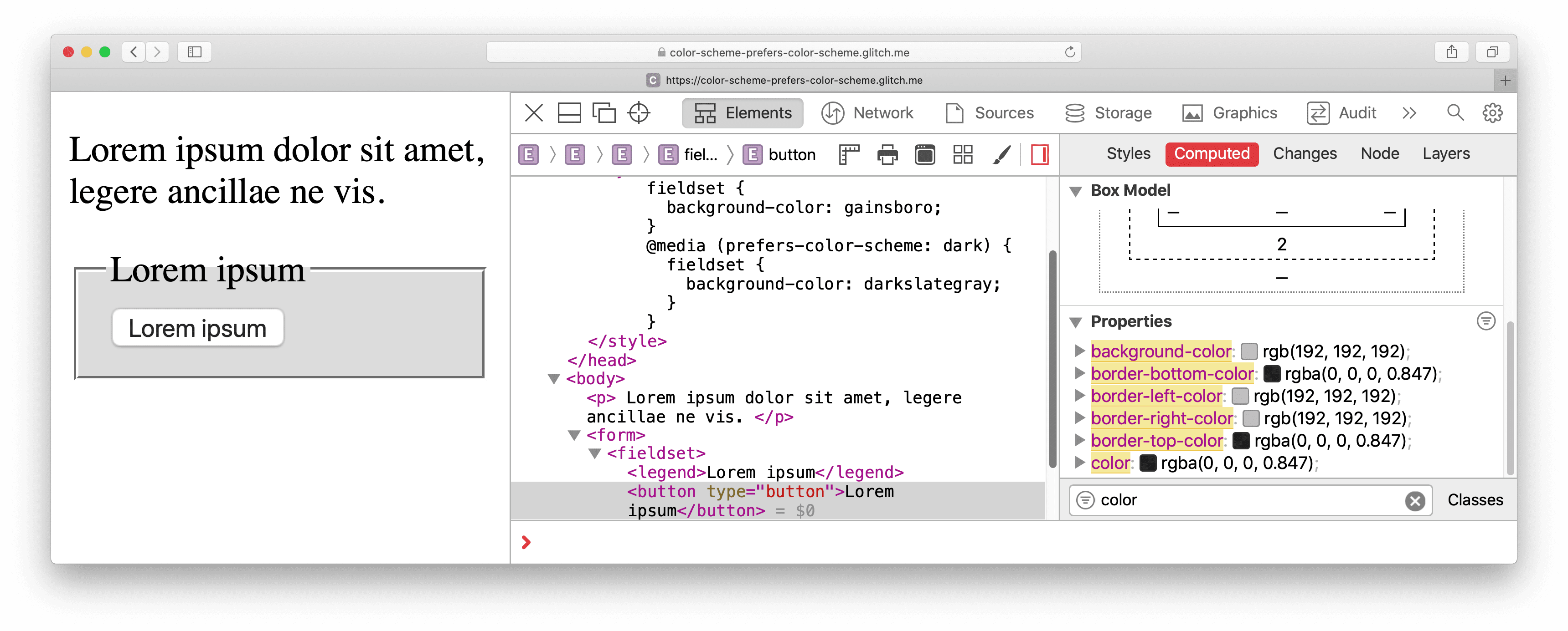 显示计算出的颜色值与 ButtonFace 相匹配。