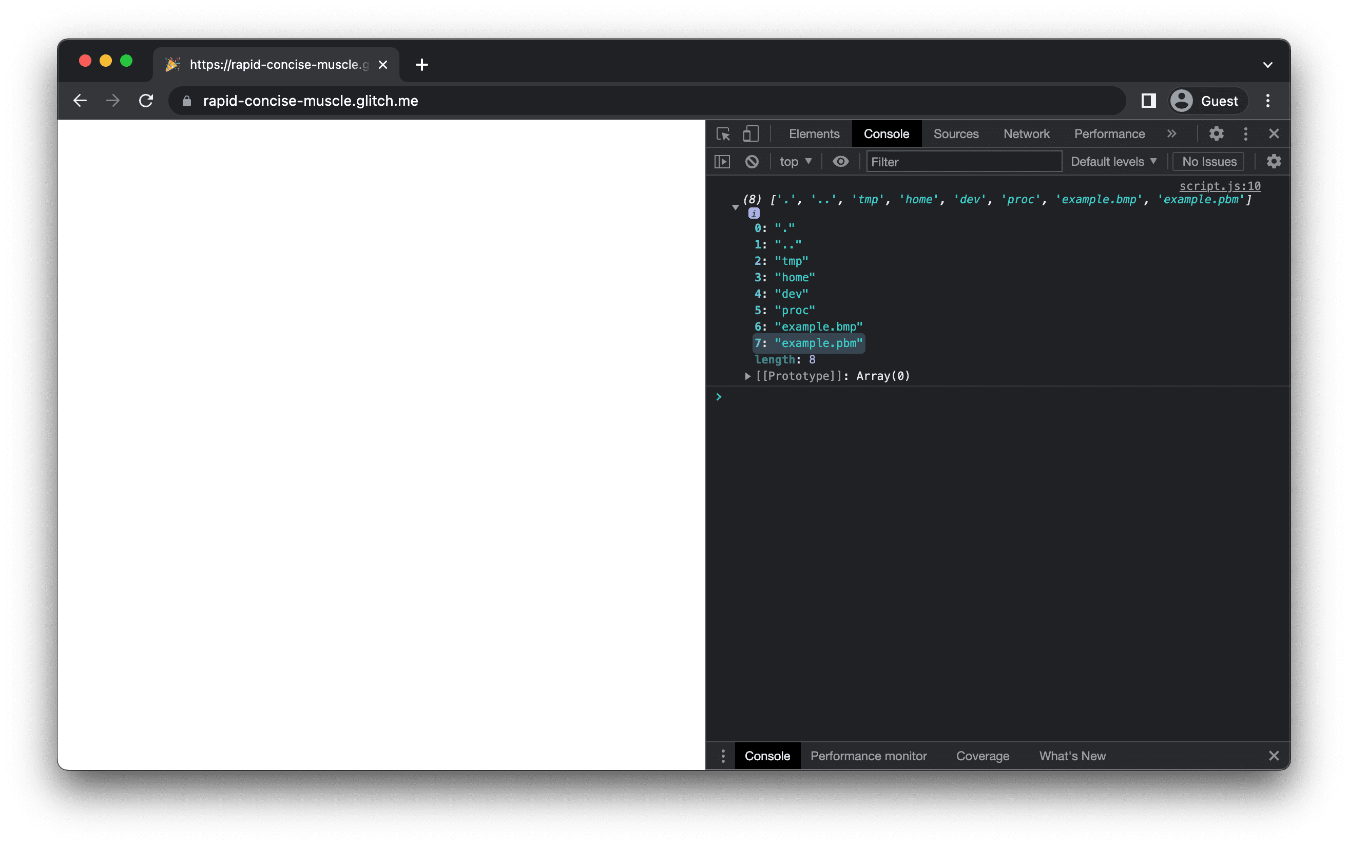 The mkbitmap app showing an array of files in the memory file system, including example.bmp and example.pbm.