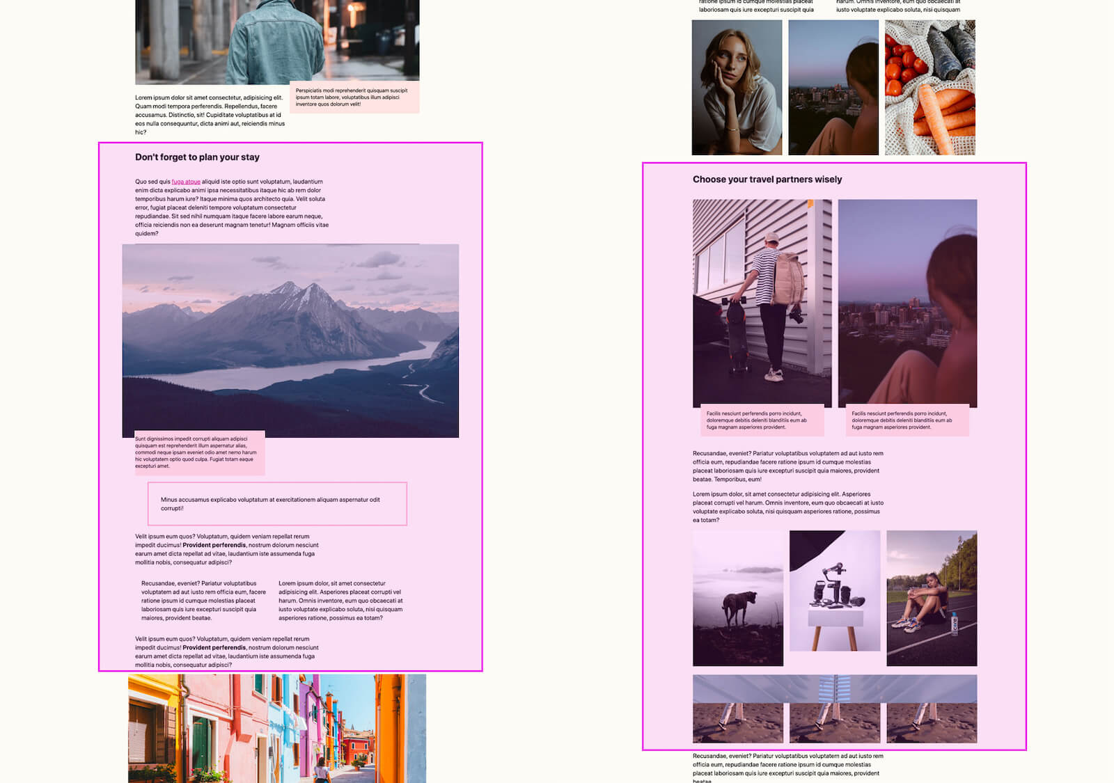 使用 CSS 类将内容分成多个部分且带注解的屏幕截图。