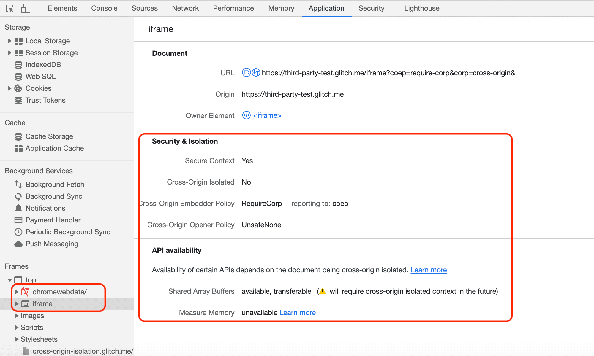 بازرس iframe Chrome DevTools