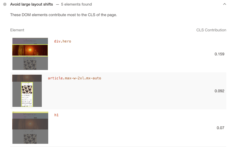 Lighthouse's 'Avoid large layout shifts' audit