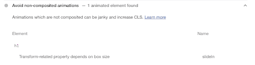 Quy trình kiểm tra "Tránh dùng các ảnh động không được ghép" của Lighthouse