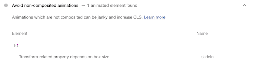 Audit &#39;Hindari animasi yang tidak digabungkan&#39; Lighthouse