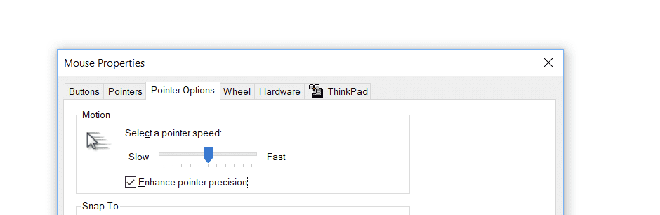 Screenshot of the pointer motion control in Windows 10 settings.