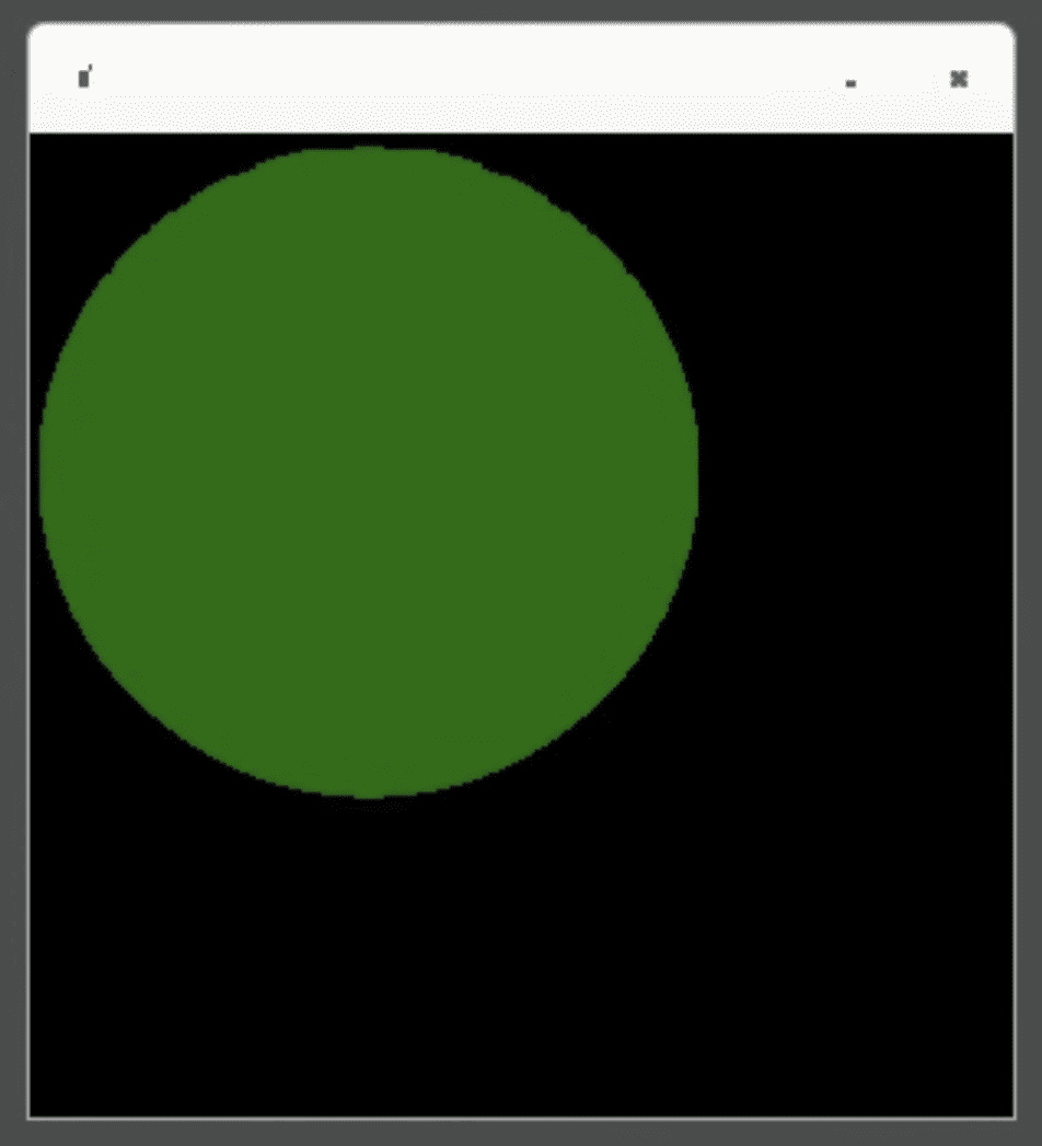 Fenêtre Linux carrée avec fond noir et cercle vert.