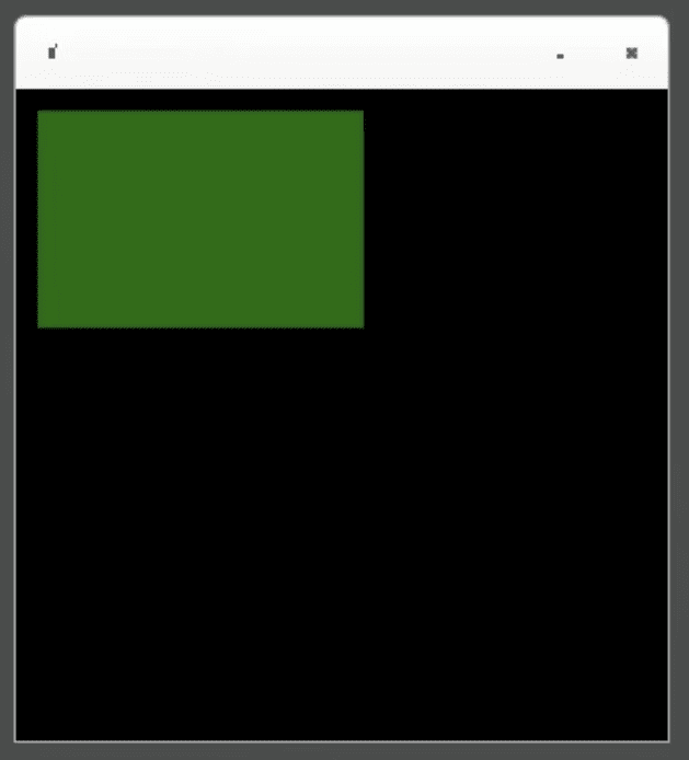 Uma janela quadrada do Linux com fundo preto e um retângulo verde.