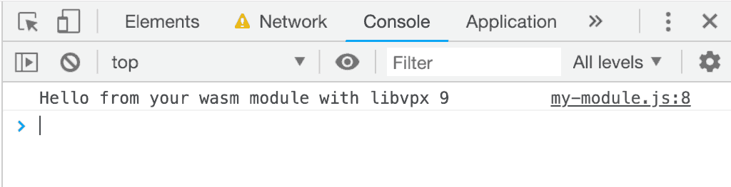 DevTools
mostrando uma versão ABI de libvpx impressa via Emscripten.