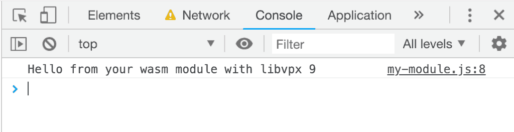 DevTools
che mostra la versione ABI di libvpx stampata tramite emscripten.