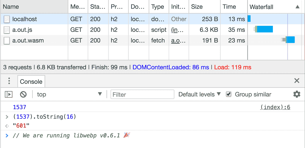 Screenshot della console DevTools che mostra il numero
di versione corretto.