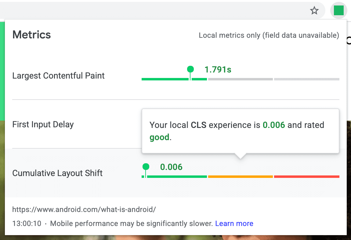 Screenshot ekstensi
Data Web yang hanya menampilkan data lokal; data kolom tidak tersedia.