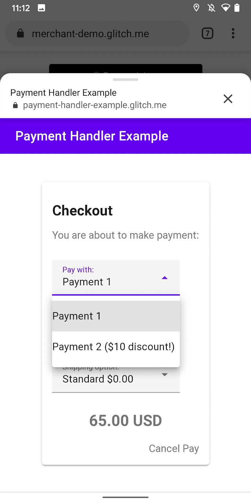 interface do seletor de forma de pagamento