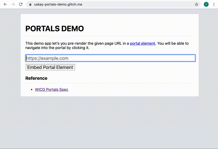 Ein GIF zur Verwendung der Glitch-Demo zur Verwendung von Portals