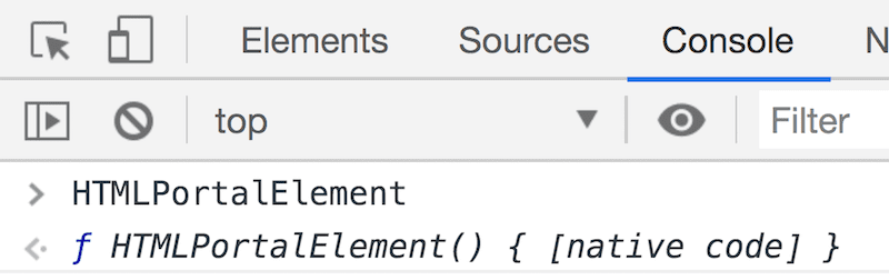 تصویری از کنسول DevTools که HTMLPortalElement را نشان می دهد