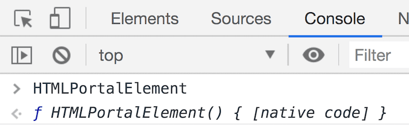 Uma captura de tela do console do DevTools mostrando o HTMLPortalElement