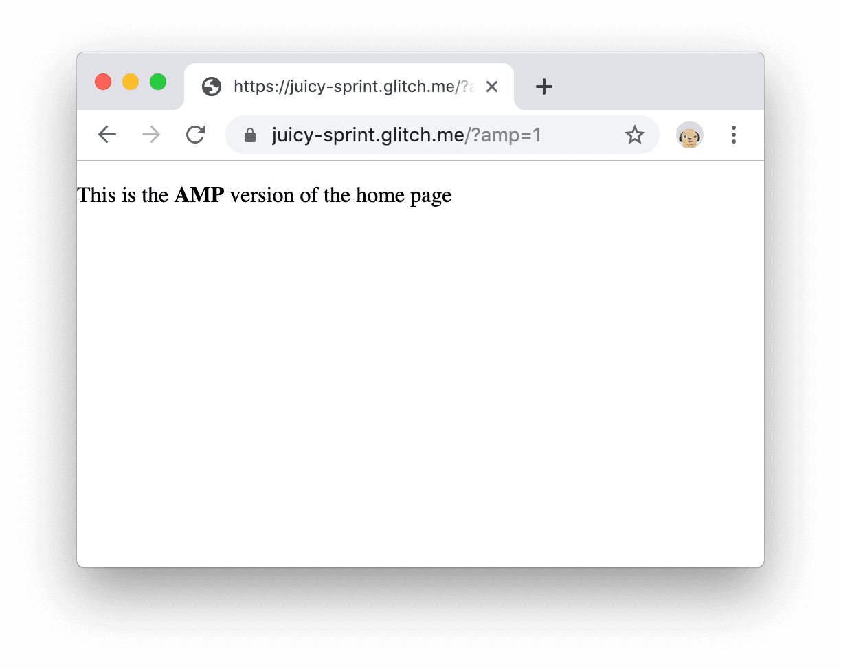 Screenshot der AMP-Version der Seite, auf der ein anderer Text als die Hauptversion angezeigt wird