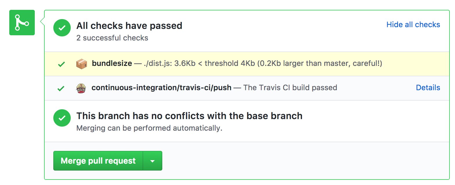 Status der Bundlesize-Prüfung auf GitHub