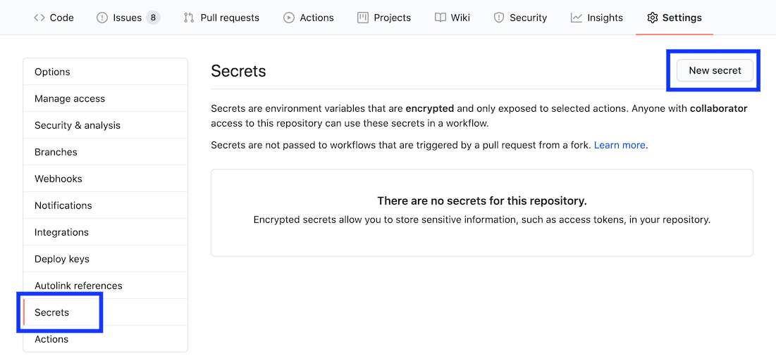 GitHub“设置”的屏幕截图标签页