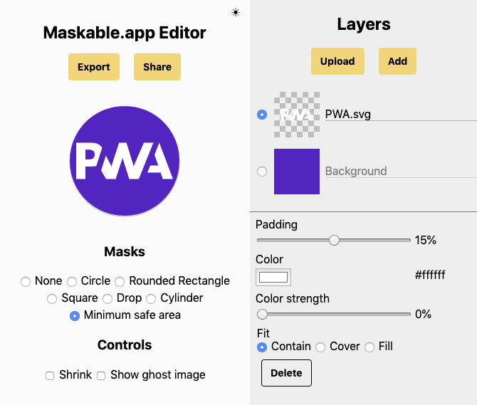 Скриншот редактора Maskable.app